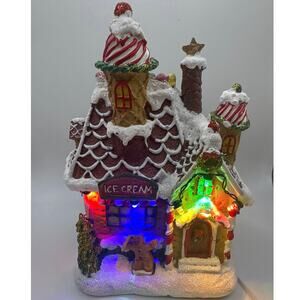 7 inch Gingerbread Ice cream Shoppe.  very cute! Light up. Sizes in pics NWT